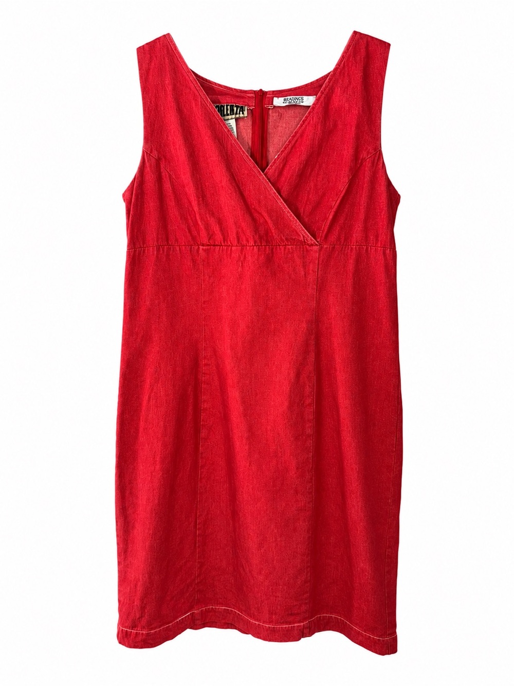 Vintage Forenza Red Cotton Faux Wrap Sheath Dress Women’s Size 12 Sleeveless 90s
